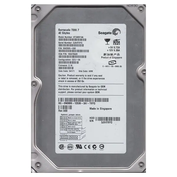 9W2005-032 Seagate BarraCuda 7200.7 Series 40GB 7200RPM IDE Ultra ATA/100 (ATA-6) 2MB Cache (CE) 3.5-Inch Hard Drive