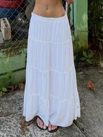 Women's Solid Frill Trim Elastic Waist A Line Skirt, Girly Clothes, Chic Boho Style Drop Waist Long Skirt for Beach Holiday V...
