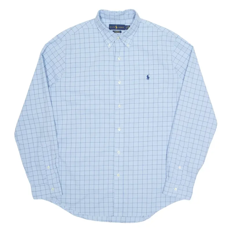 RALPH LAUREN Mens Shirt Blue Check Long Sleeve L