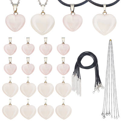 DIY Natural Rose Quartz Heart Pendant Necklaces Making Kit