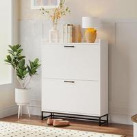 VOWNER Shoe Cabinet with 2 Flip Drawers , Contemporary Slim Shoe Cabinet with Adjustable  Shelves & Metal Legs, Freestanding ...