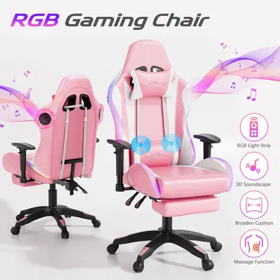 ãLED ChairãMr IRONSTONE Gaming Chair with Speakers and Led Lights Ergonomic Massage Computer Gaming Chair with Broaden Cu...
