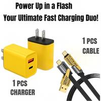 Fast Charging Set – 20W Dual USB-C Wall Charger + 4-in-1 Multi Cable, PD 65W USB-C & Lightning-Compatible for iPhone 15 14 ...