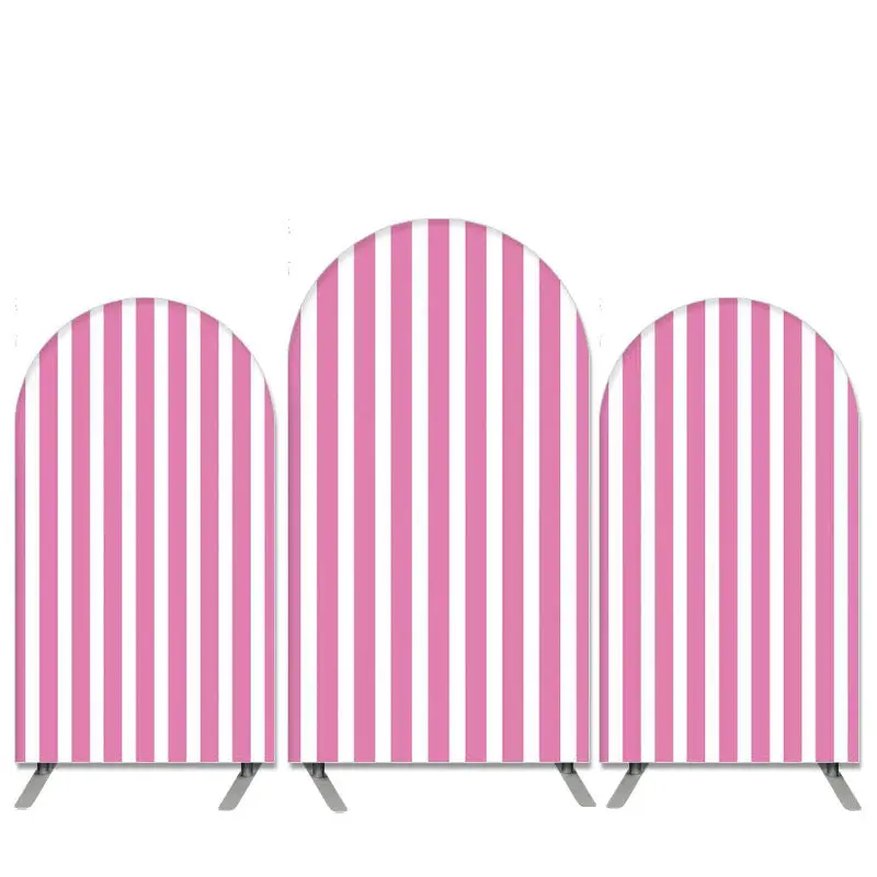 Aperturee Hot Pink And White Stripes Birthday Arch Backdrop Kit | Custom Chiara Arched Covers | Diy Round Arch Backdrop | Chi...