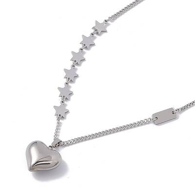 Non-Tarnish 304 Stainless Steel Heart & Star Pendant Necklace for Women