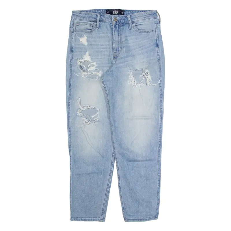 HOLLISTER Distressed Womens Jeans Blue Regular Tapered Stone Wash W26 L26