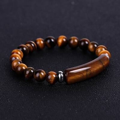 Natural Tiger Eye Curved Rectangle Beaded Stretch Bracelet