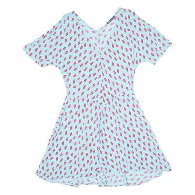 ZARA Lipstick Design Sheer Skater Dress Blue Viscose Short Sleeve Short Womens UK 10