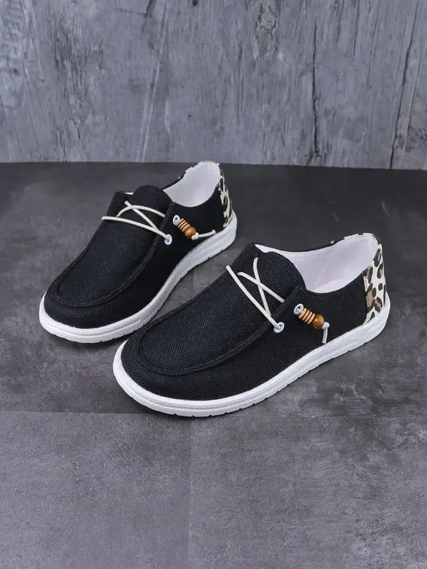 Women's Fashion Leopard Pattern Lace up Front Low Top Flat Shoes for School, 1 Pair Sporty Sneakers for Girl, Casual Comforta...