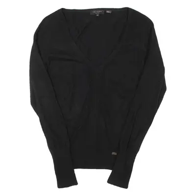 TED BAKER Womens Jumper Black V-Neck Tight Knit Viscose XS