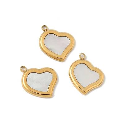 304 Stainless Steel Pave Natural Shell Heart Charms