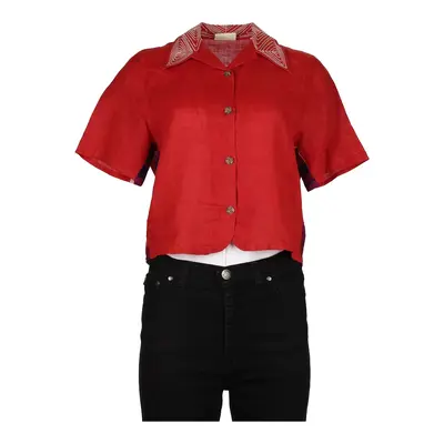 Benetton Short Sleeve Shirt - Large Red Linen