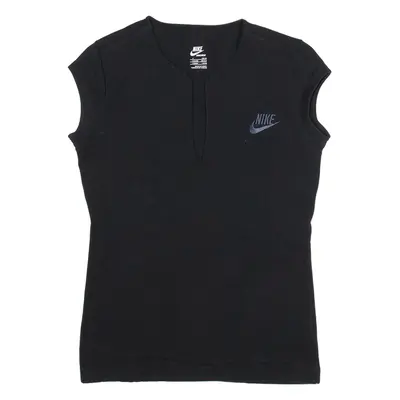 NIKE Womens T-Shirt Black V-Neck S