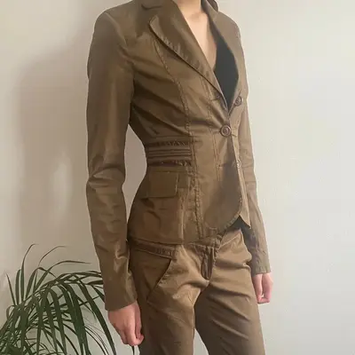 Melo E Grano Full Suit - Small Khaki Cotton Blend