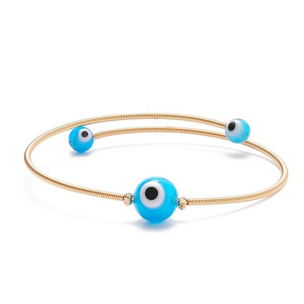 Lampwork Round with Evil Eye Beaded Cuff Bangle