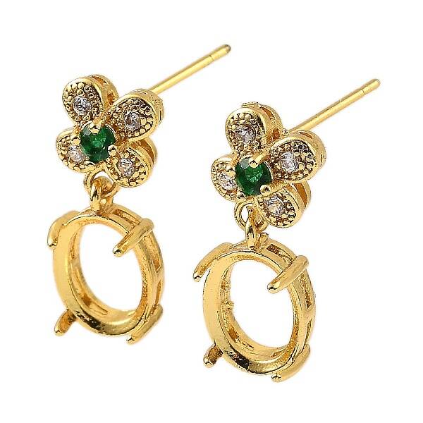Rack Plating Brass with Cubic Zirconia Stud Earrings Finding
