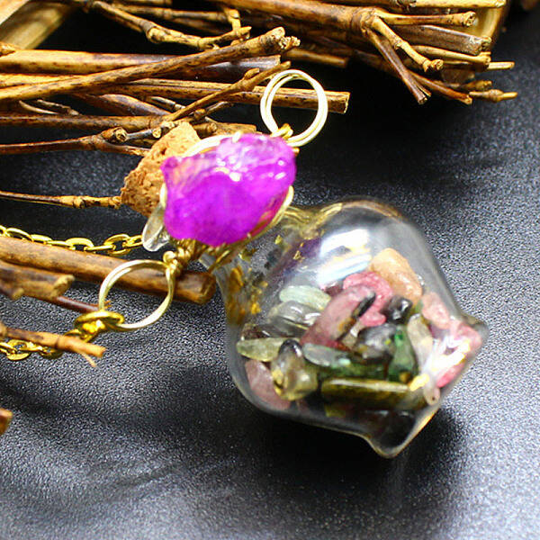 Natural Tourmaline Chips Perfume Bottle Necklace