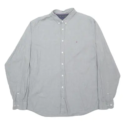 TOMMY HILFIGER Mens Plain Shirt Grey Long Sleeve 2XL