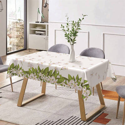 White Floral Leaves Simple Rectangle Tablecloth - Aperturee