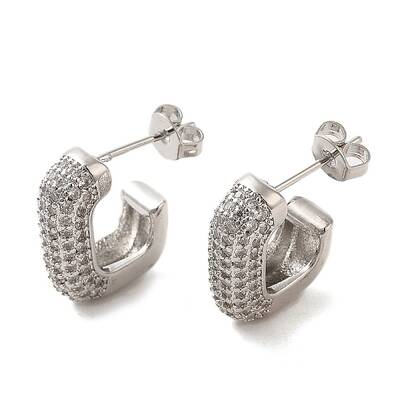 Brass Micro Pave Clear Cubic Zirconia Stud Earrings for Women