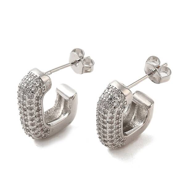 Brass Micro Pave Clear Cubic Zirconia Stud Earrings for Women