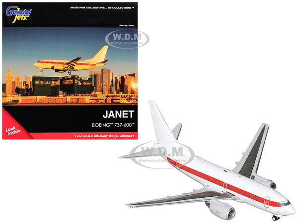 Boeing 737-600 Transport Aircraft EG&G - Janet Airlines (N319BD) White with Red Stripes 1/400 Diecast Model Airplane by Gem...