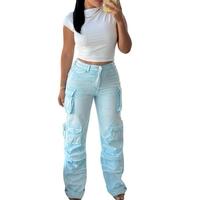 Coquette Washed Denim Cargo Pants for Women - Adjustable Leg, Practical Pockets, Stylish & Comfortable for Casual Wear - Wome...