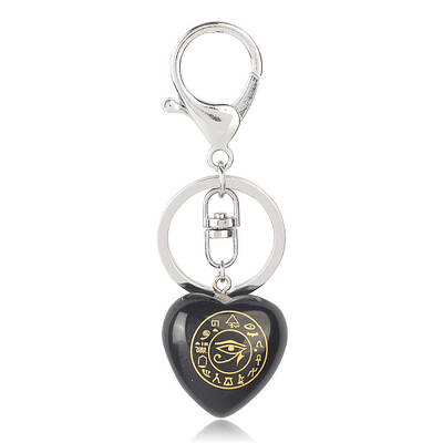 Natural Obsidian Heart with Eye of Horus Keychain