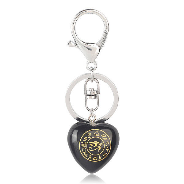 Natural Obsidian Heart with Eye of Horus Keychain
