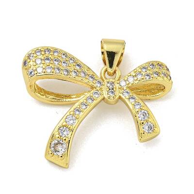 Bowknot Rack Plating Brass Clear Cubic Zirconia Pendants