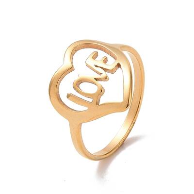 Ion Plating(IP) 201 Stainless Steel Heart with Word Love Finger Ring