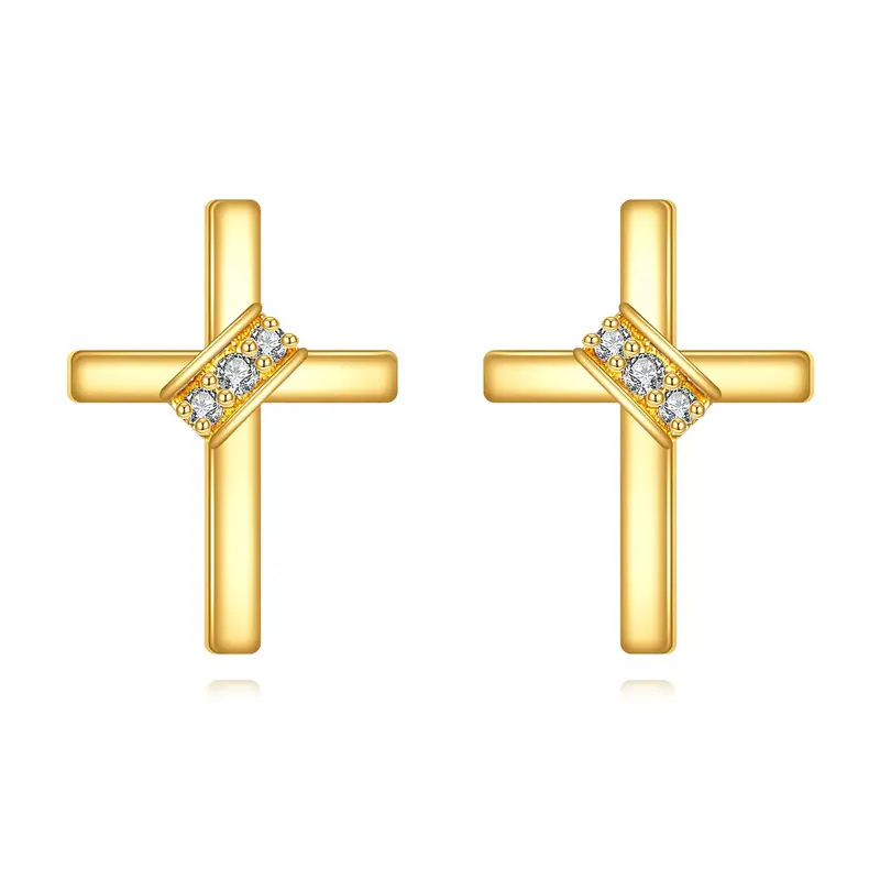 14K Gold Moissanite Cross Stud Earrings