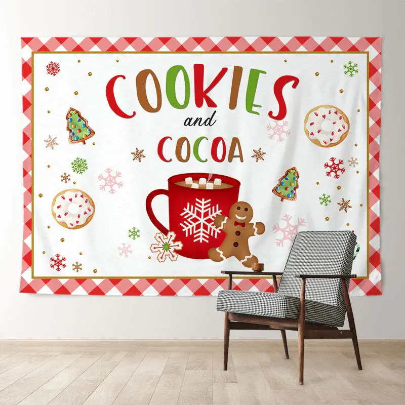 Aperturee Cookies And Cocoa Cartoon Merry Christmas Backdrop