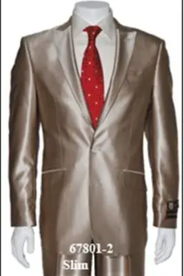 2 Button Style Jacket Flat Front Pants Notch Collar- Shiny suit