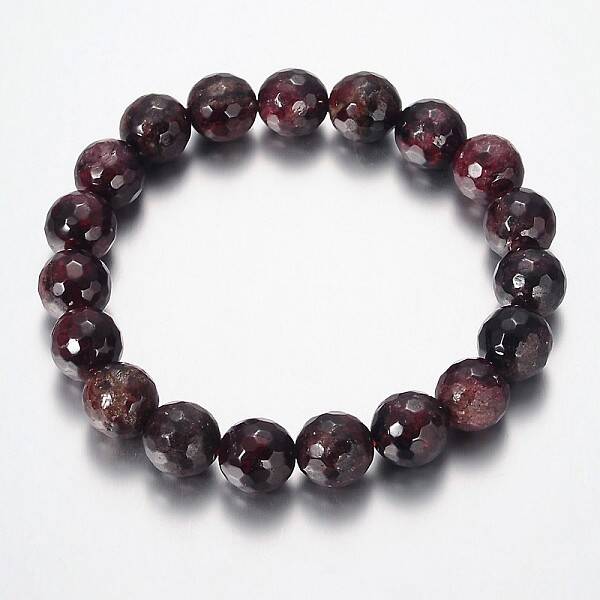 Faceted Natural Garnet Round Bead Stretch Bracelets