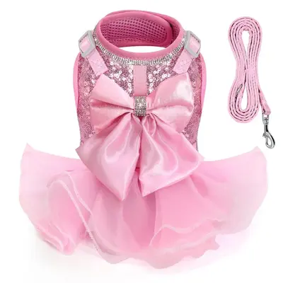 Glitter Bowknot Design Pet Vest & Leash Set, 1 Set Cute Bowknot Decor Pet Harness & Lead, Pet Collar Supplies for Small Mediu...