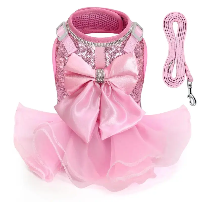 Glitter Bowknot Design Pet Vest & Leash Set, 1 Set Cute Bowknot Decor Pet Harness & Lead, Pet Collar Supplies for Small Mediu...