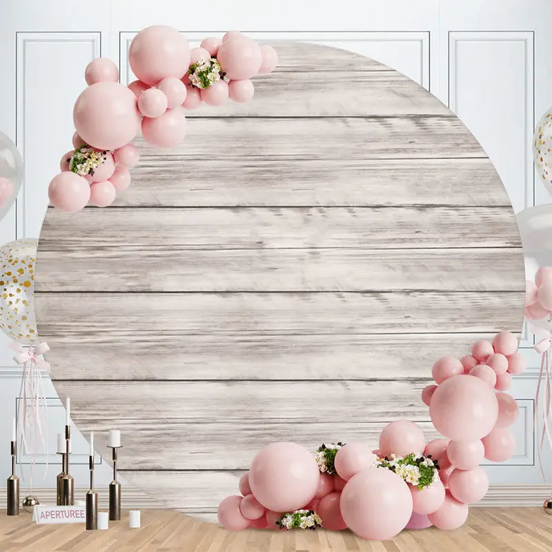 Aperturee Stripe Wooden Happy Birthday Circle Backdrop