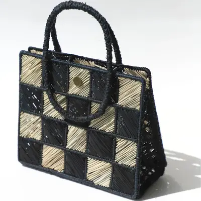 Chess Bag - Straw Bag - Iraca Palm - Hand Bag - Top Handle Purse