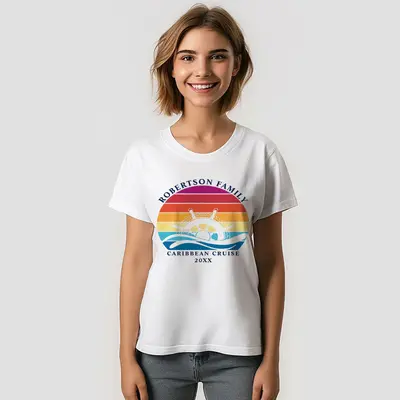 Family Cruise Nautical Ship Retro Sunset T-Shirt