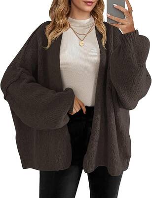 Womens Oversized Cardigan Sweaters Open Front Chunky Knit Casual Long Lantern Sleeve Fall Sweater Coats