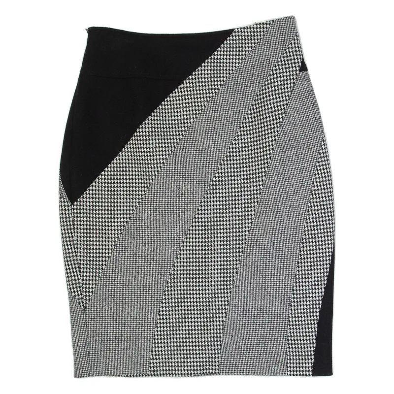 KAREN MILLEN Womens Pencil Skirt Black Knee Length Wool Houndstooth UK 10