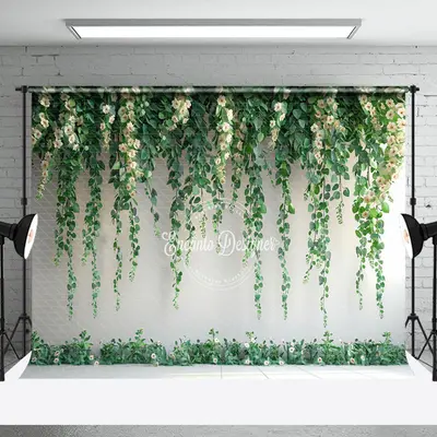White Wall Greenery Ivy Floral Spring Photo Backdrop - Aperturee