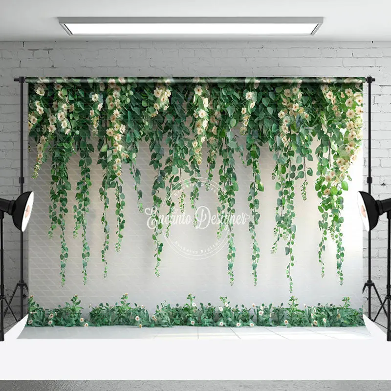 White Wall Greenery Ivy Floral Spring Photo Backdrop - Aperturee