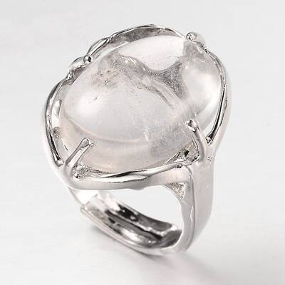 Adjustable Oval Gemstone Wide Band Rings