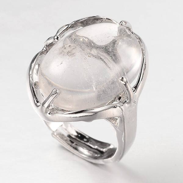 Adjustable Oval Gemstone Wide Band Rings
