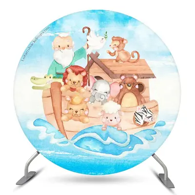 Aperturee Noah Ark Cute Animals Blue Sea Birthday Backdrop Kit | Custom Round Backdrop | Circle Backdrops For Birthday | Roun...