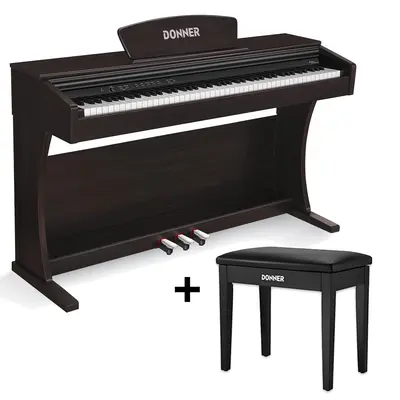 Donner DDP-300 88-Key Graded Hammer-Action Weighted Upright Digital Piano with Bluetooth - Piano + Bench