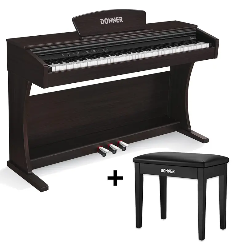 Donner DDP-300 88-Key Graded Hammer-Action Weighted Upright Digital Piano with Bluetooth - Piano + Bench