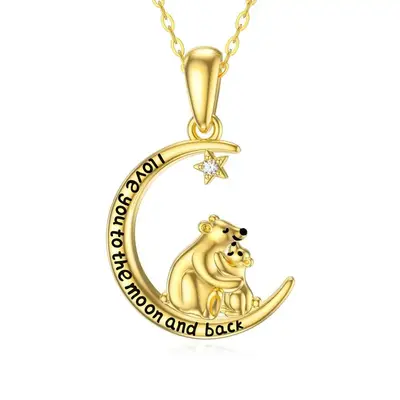 14K Gold Cubic Zirconia Bear Pendant Necklace